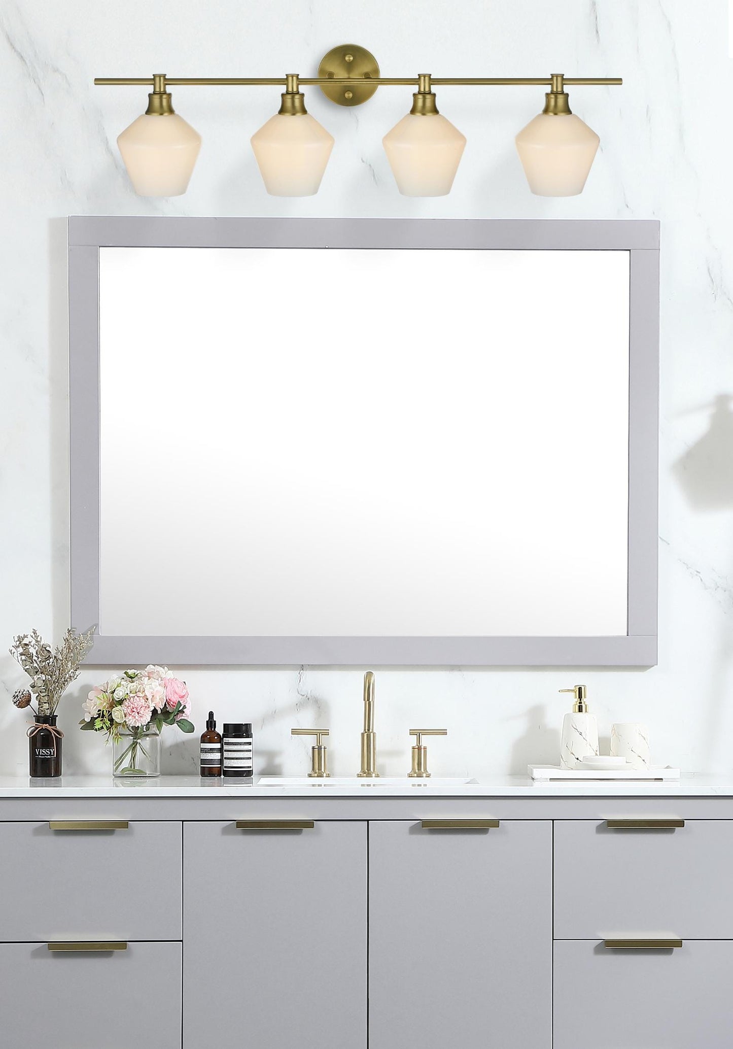 Gene 4 Light Satin Gold and Frosted White Glass Wall Sconce