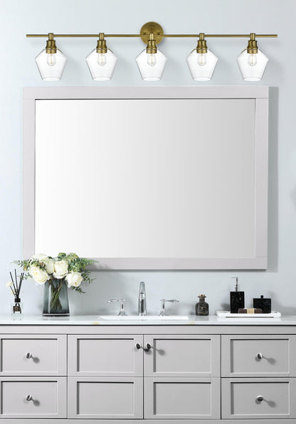 Gene 5 Light Satin Gold and Clear Glass Wall Sconce