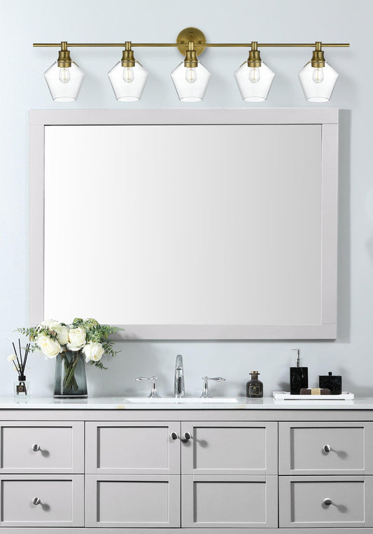 Gene 5 Light Satin Gold and Clear Glass Wall Sconce