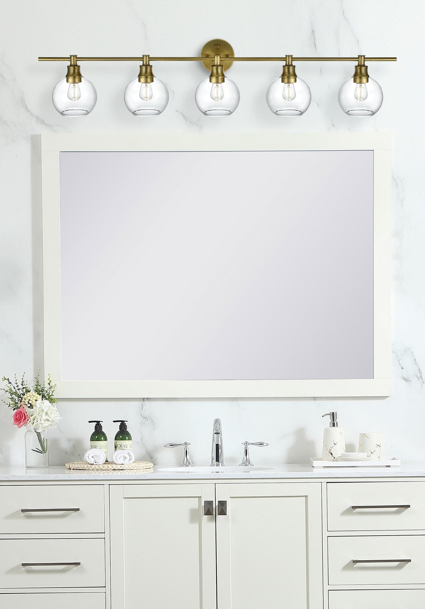 Collier 5 Light Satin Gold and Clear Glass Wall Sconce