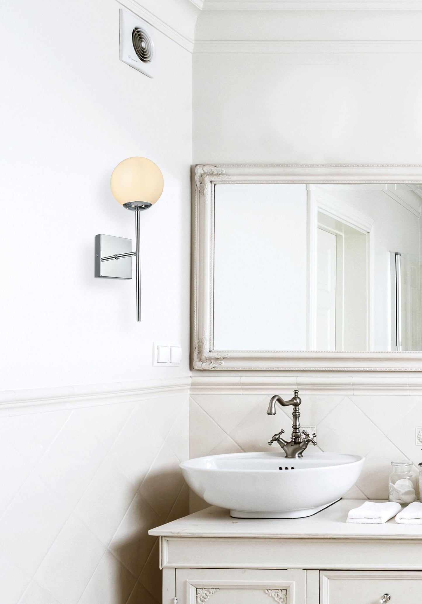 Neri 6 Inch Wall Sconce White Shade in Chrome