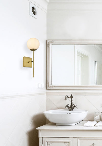 Neri 6 Inch Wall Sconce White Shade in Satin Gold