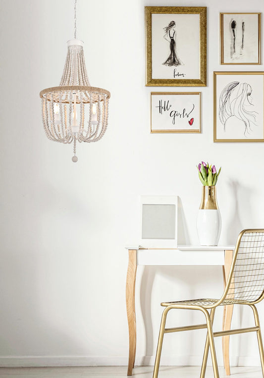 Jolie 16 inch Beaded Pendant in Antique White