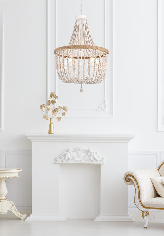 Jolie 24 inch Beaded Pendant in Antique White