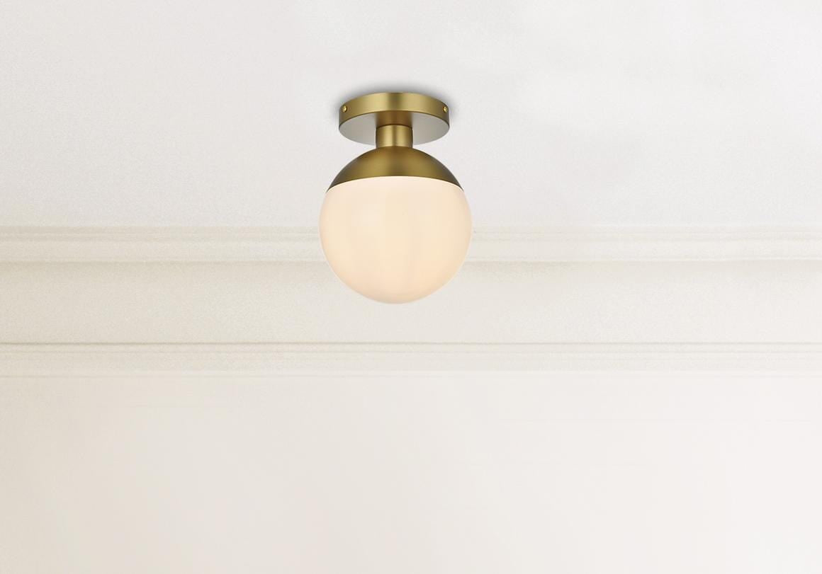 Eclipse 8 Inch Flush Mount Frosted White Shade in Satin Gold