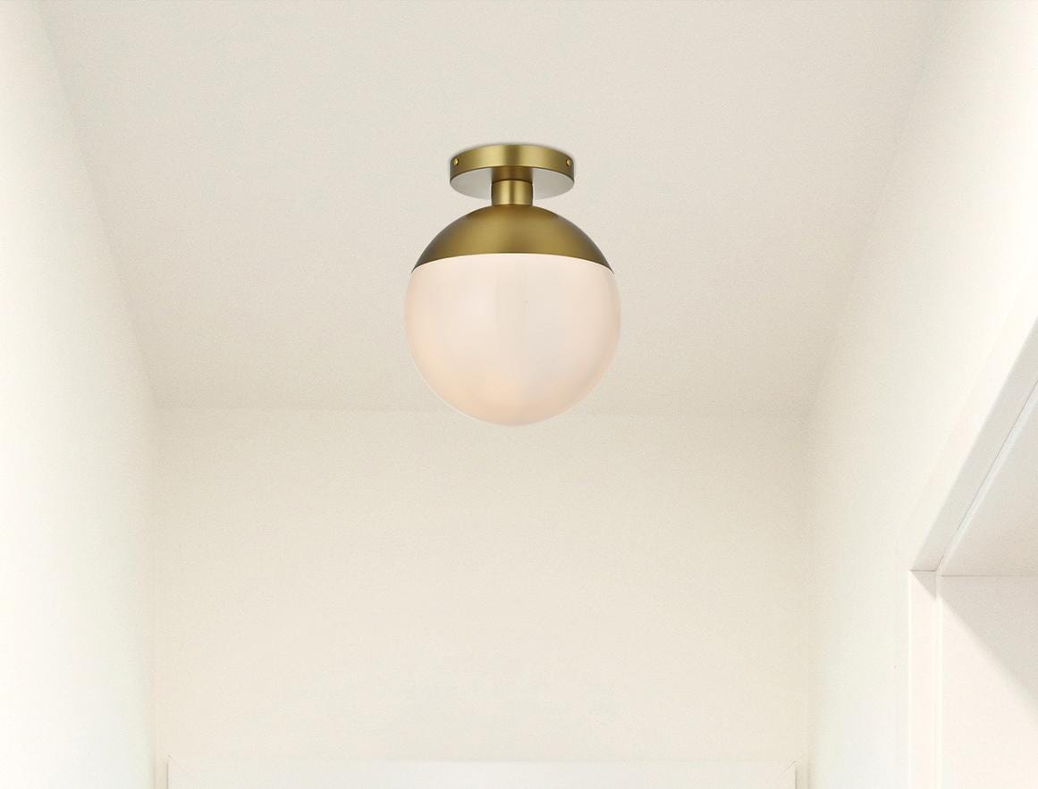 Eclipse 10 Inch Flush Mount Frosted White Shade in Satin Gold