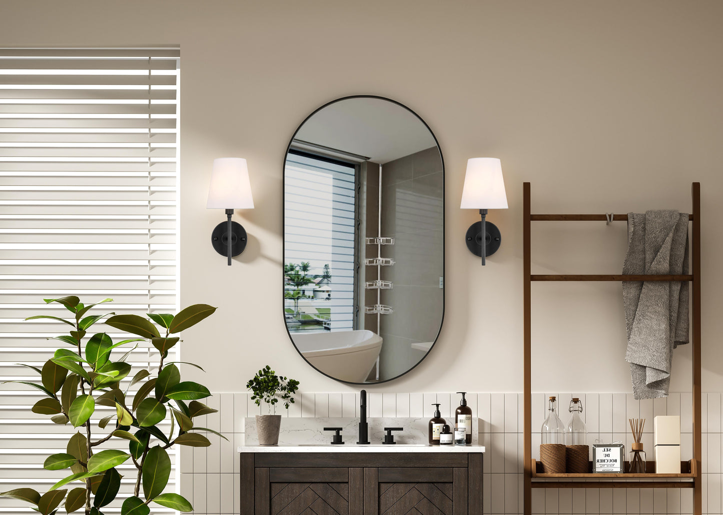 Cason 1 light Black and White shade wall sconce