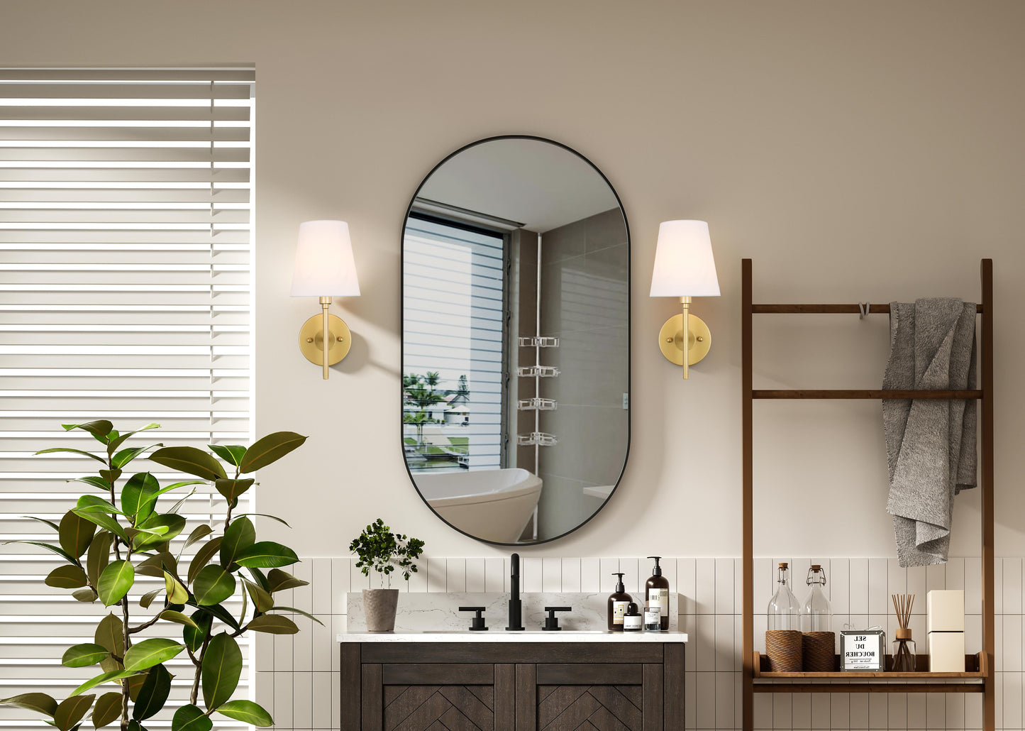 Cason 1 light Brass amd White shade wall sconce