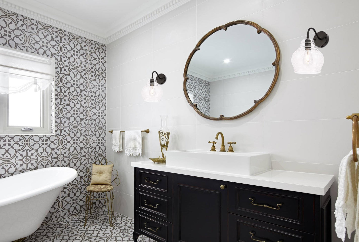 Pierce 1 light Black and Clear seeded glass wall sconce