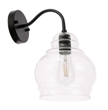 Pierce 1 light Black and Clear seeded glass wall sconce