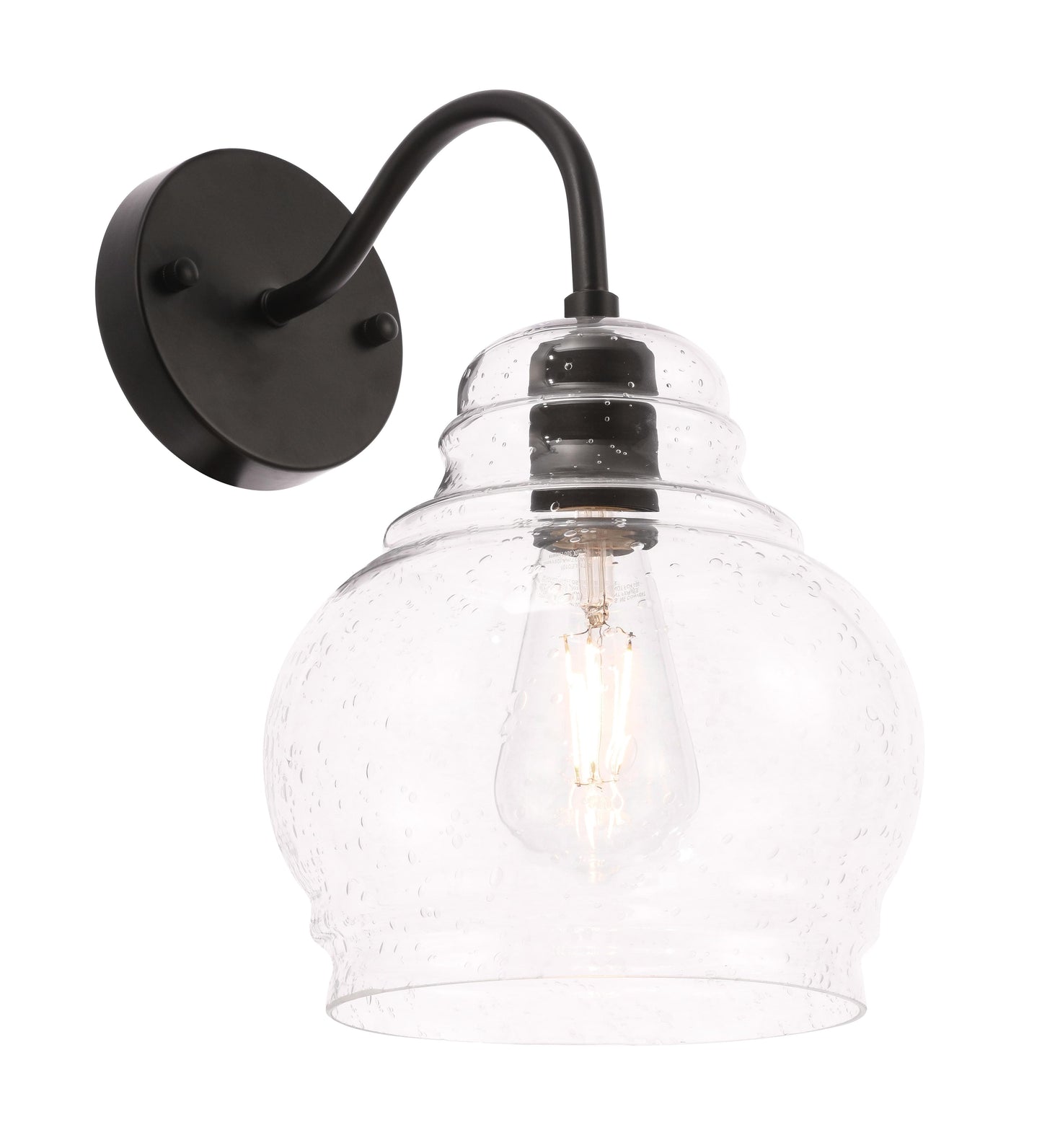 Pierce 1 light Black and Clear seeded glass wall sconce