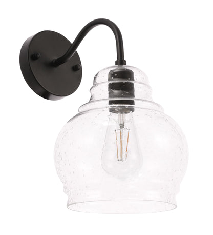 Pierce 1 light Black and Clear seeded glass wall sconce