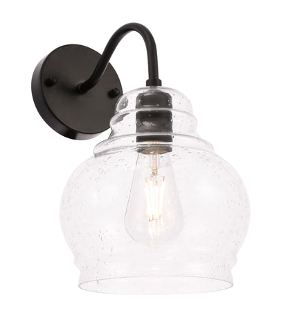 Pierce 1 light Black and Clear seeded glass wall sconce