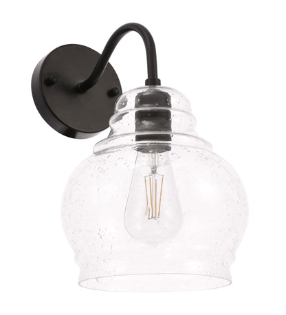 Pierce 1 light Black and Clear seeded glass wall sconce
