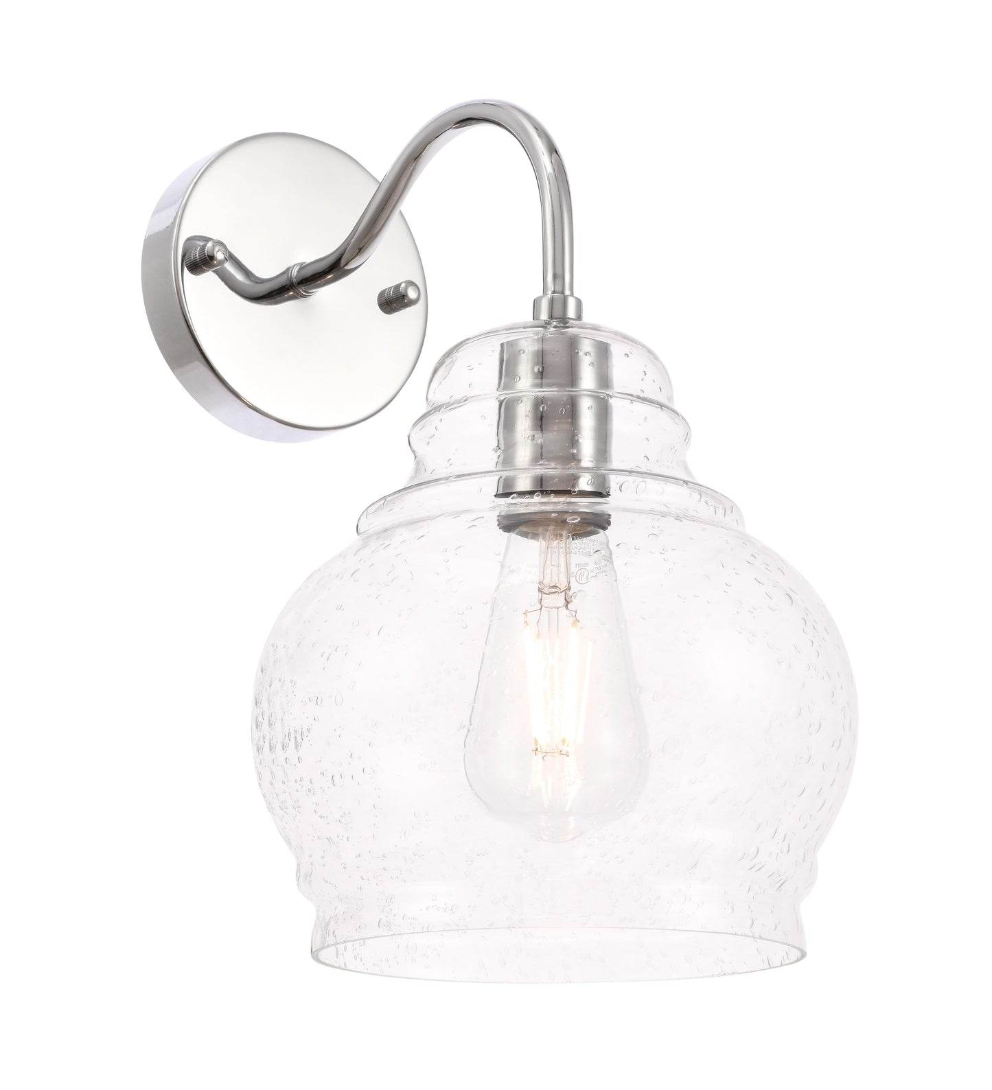 Pierce 1 light Chrome and Clear seeded glass wall sconce