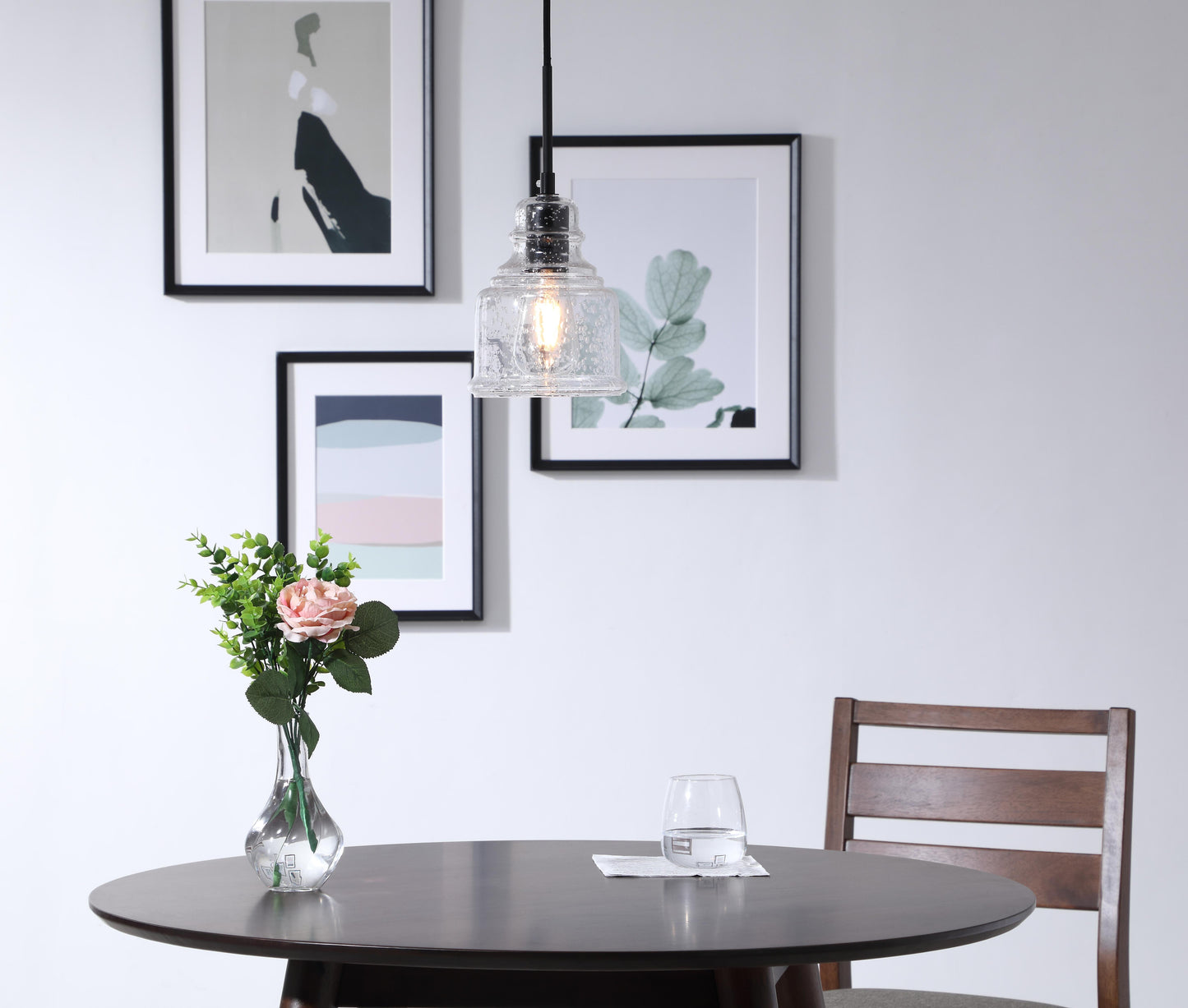 Pierce 1 light Black and Clear seeded glass pendant