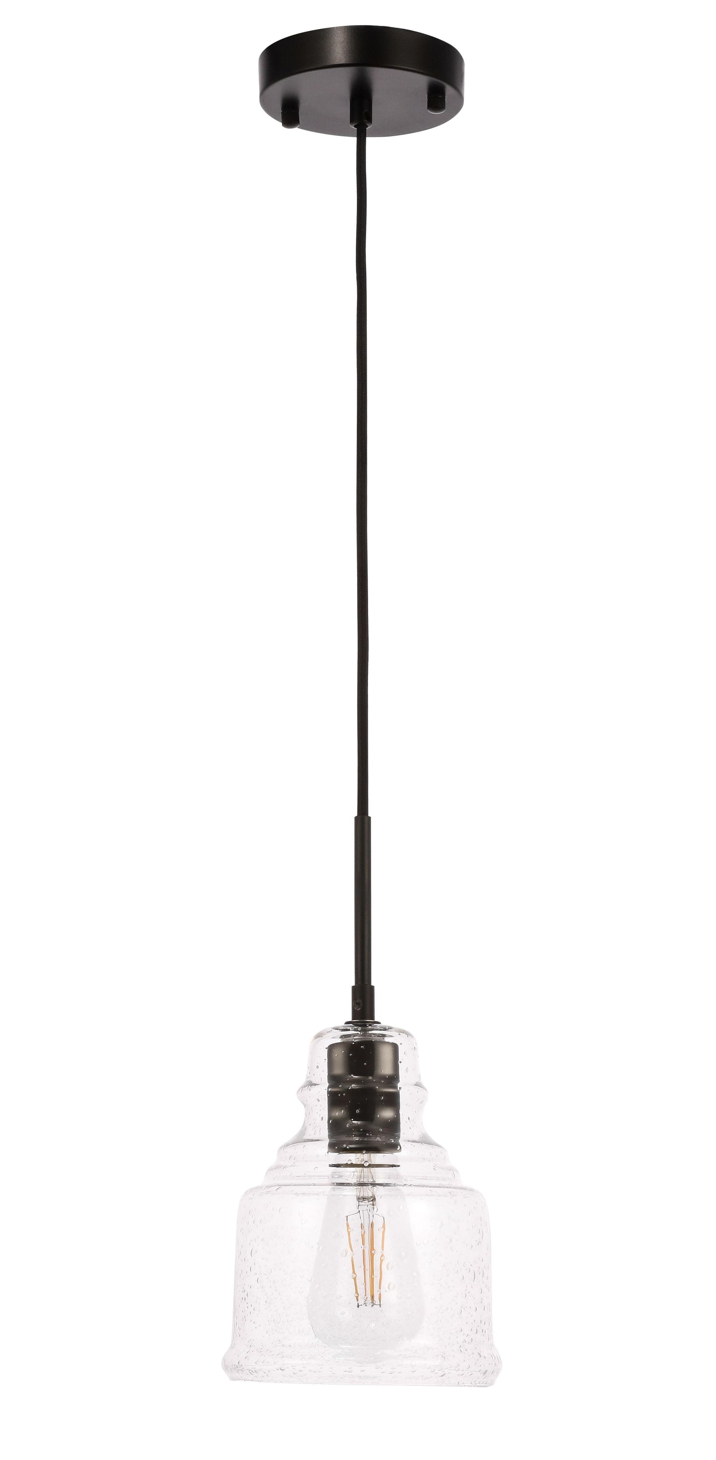 Pierce 1 light Black and Clear seeded glass pendant