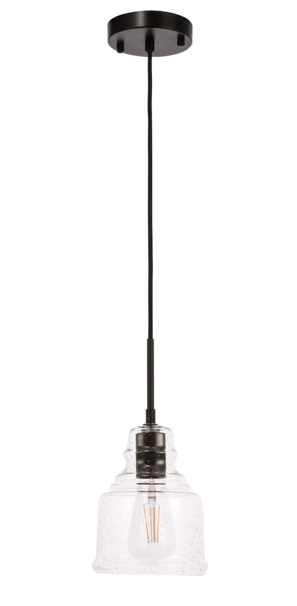 Pierce 1 light Black and Clear seeded glass pendant