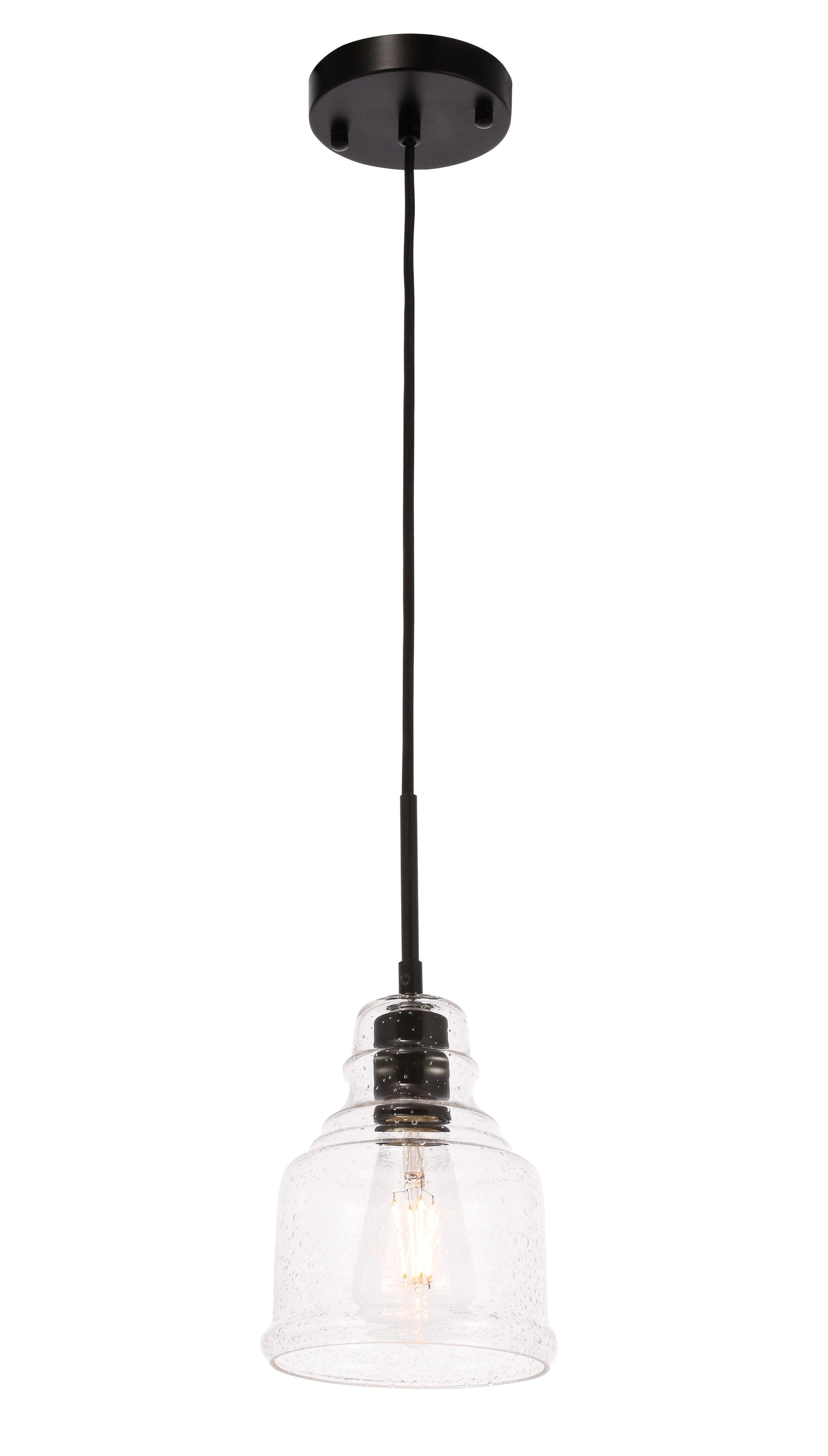 Pierce 1 light Black and Clear seeded glass pendant