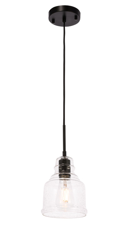 Pierce 1 light Black and Clear seeded glass pendant