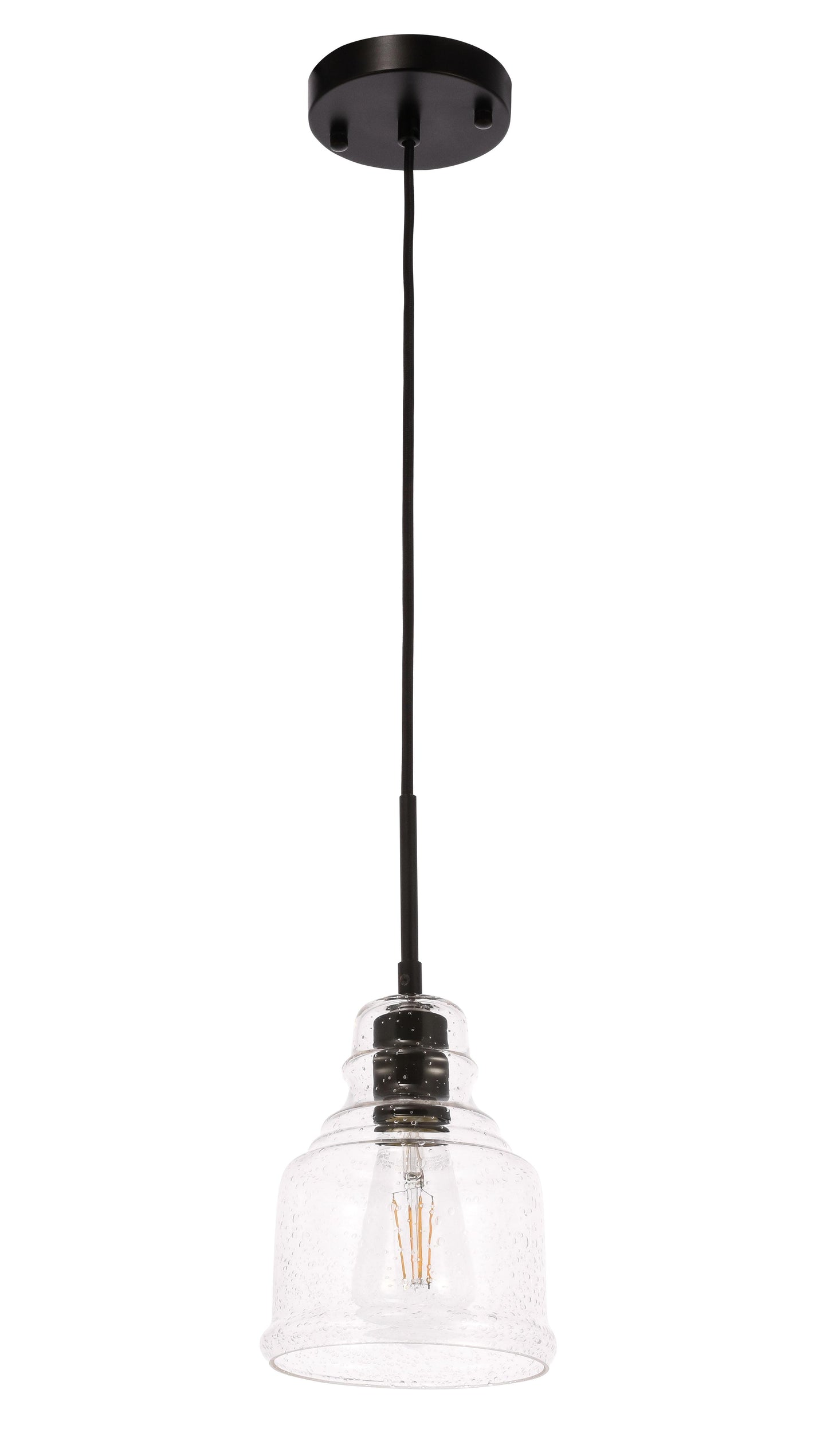 Pierce 1 light Black and Clear seeded glass pendant