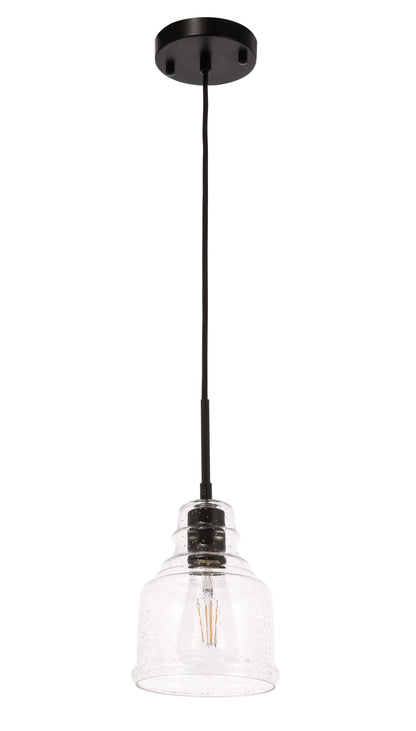 Pierce 1 light Black and Clear seeded glass pendant