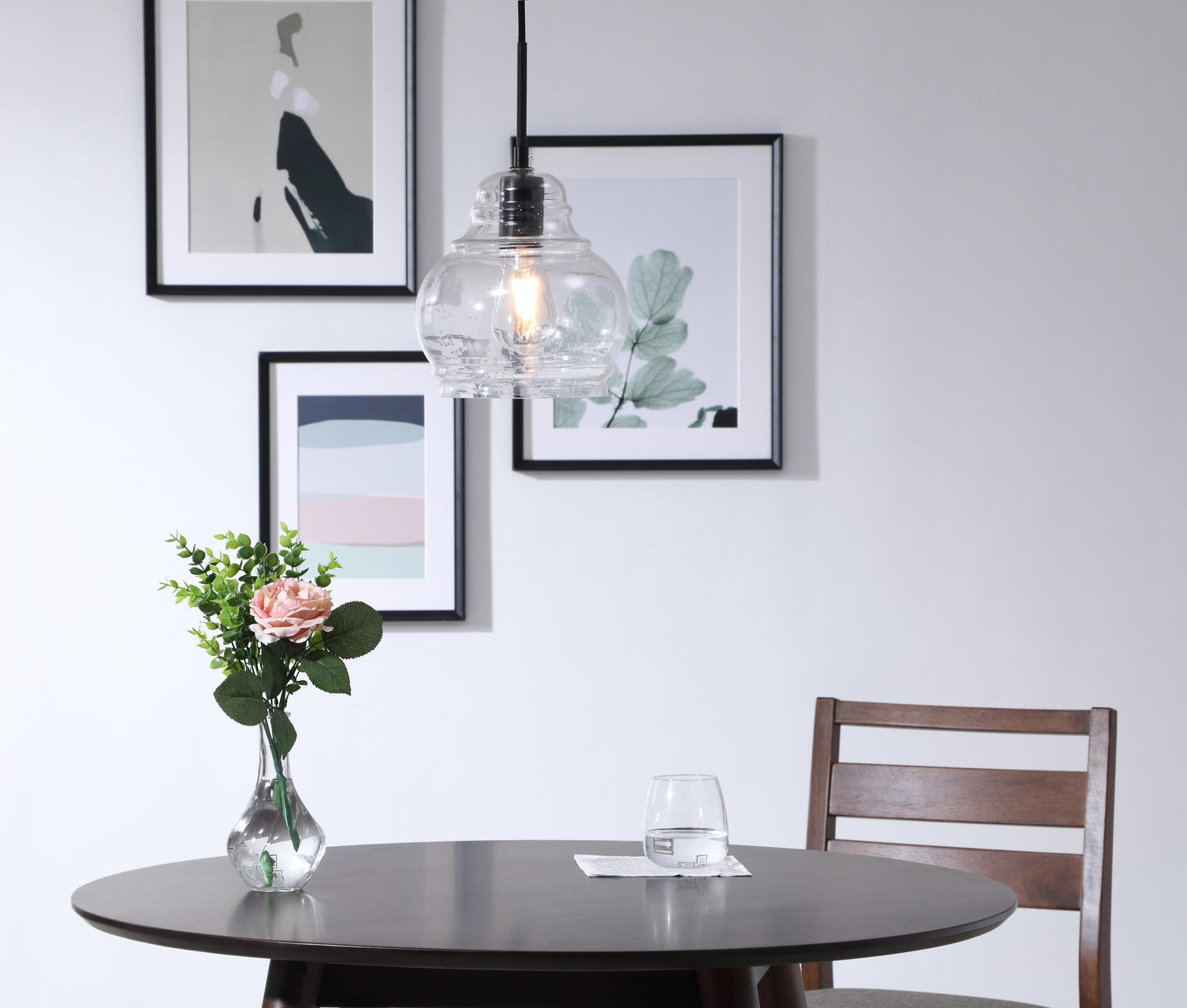 Pierce 1 light Black and Clear seeded glass pendant