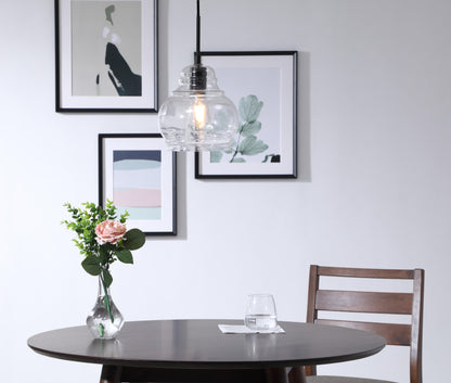 Pierce 1 light Black and Clear seeded glass pendant