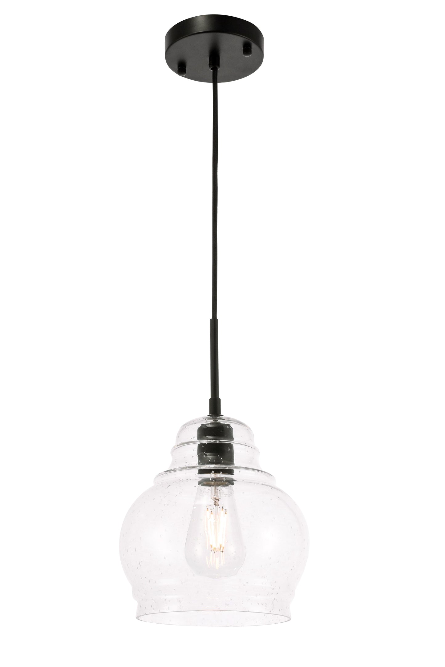 Pierce 1 light Black and Clear seeded glass pendant