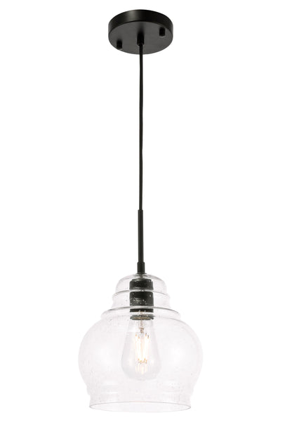 Pierce 1 light Black and Clear seeded glass pendant