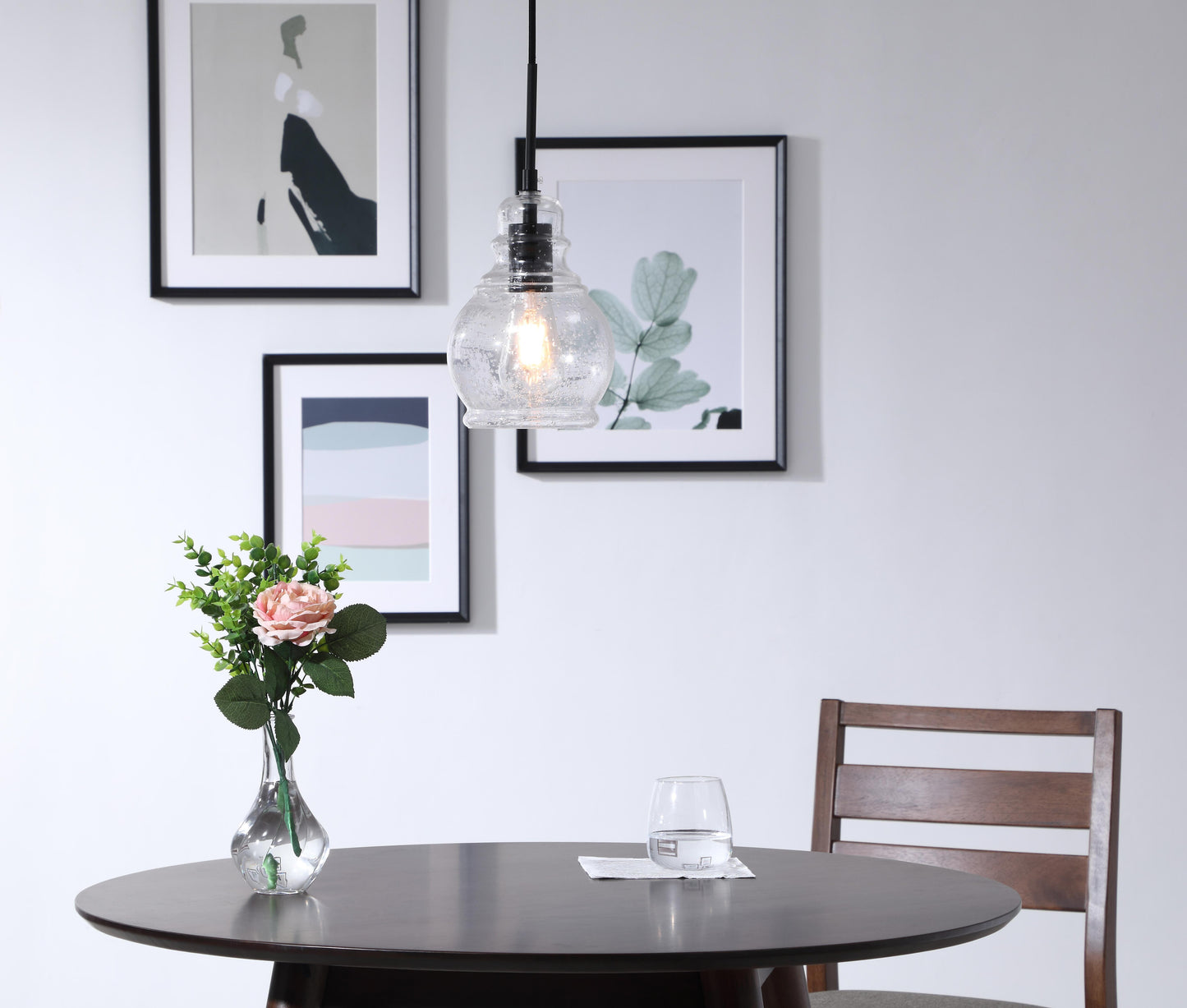 Pierce 1 light Black and Clear seeded glass pendant