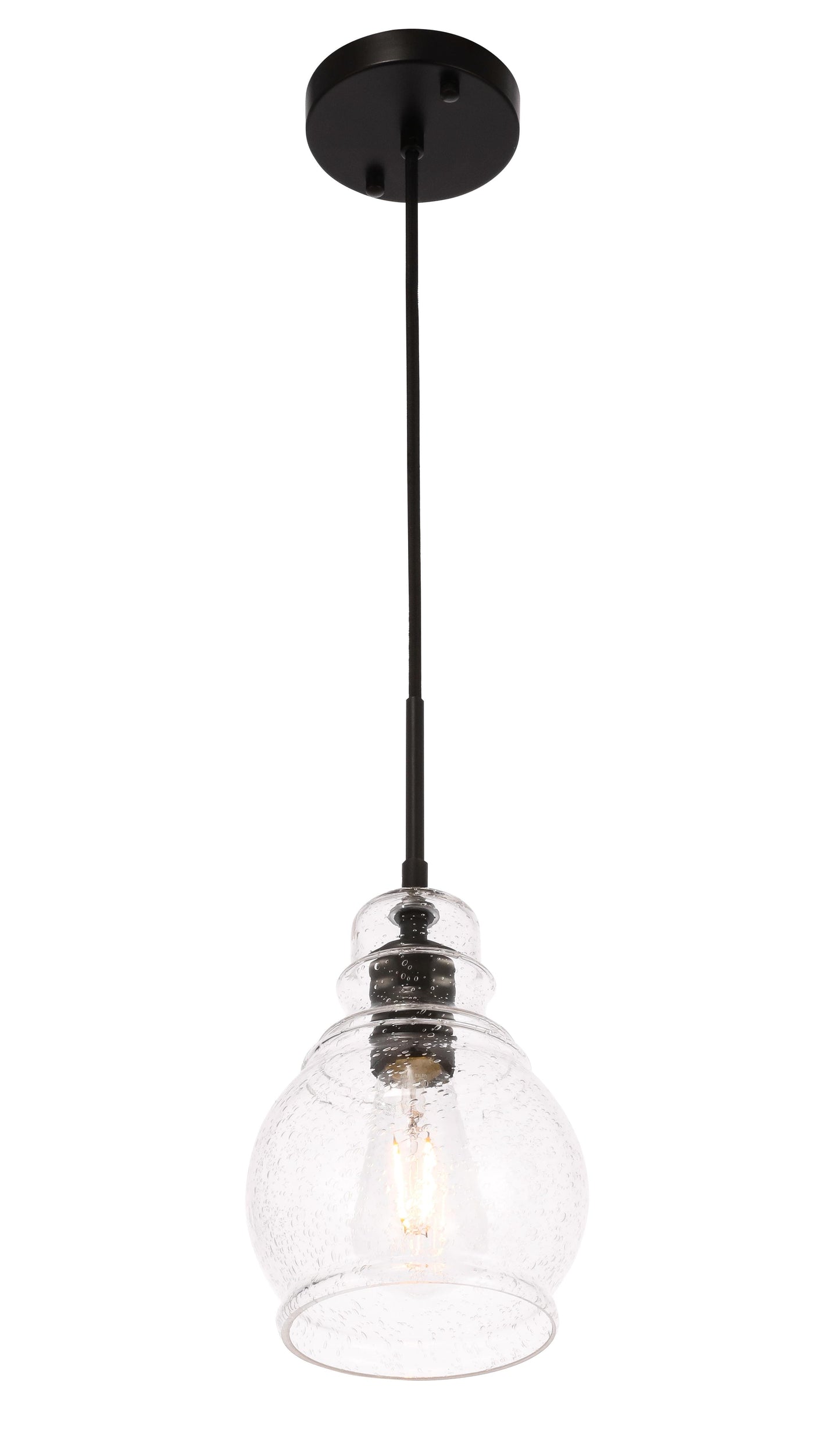 Pierce 1 light Black and Clear seeded glass pendant