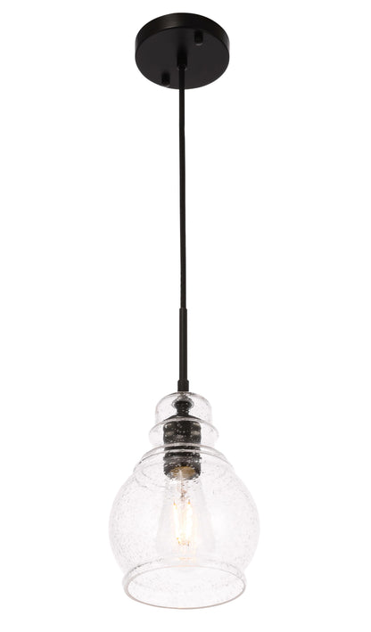 Pierce 1 light Black and Clear seeded glass pendant
