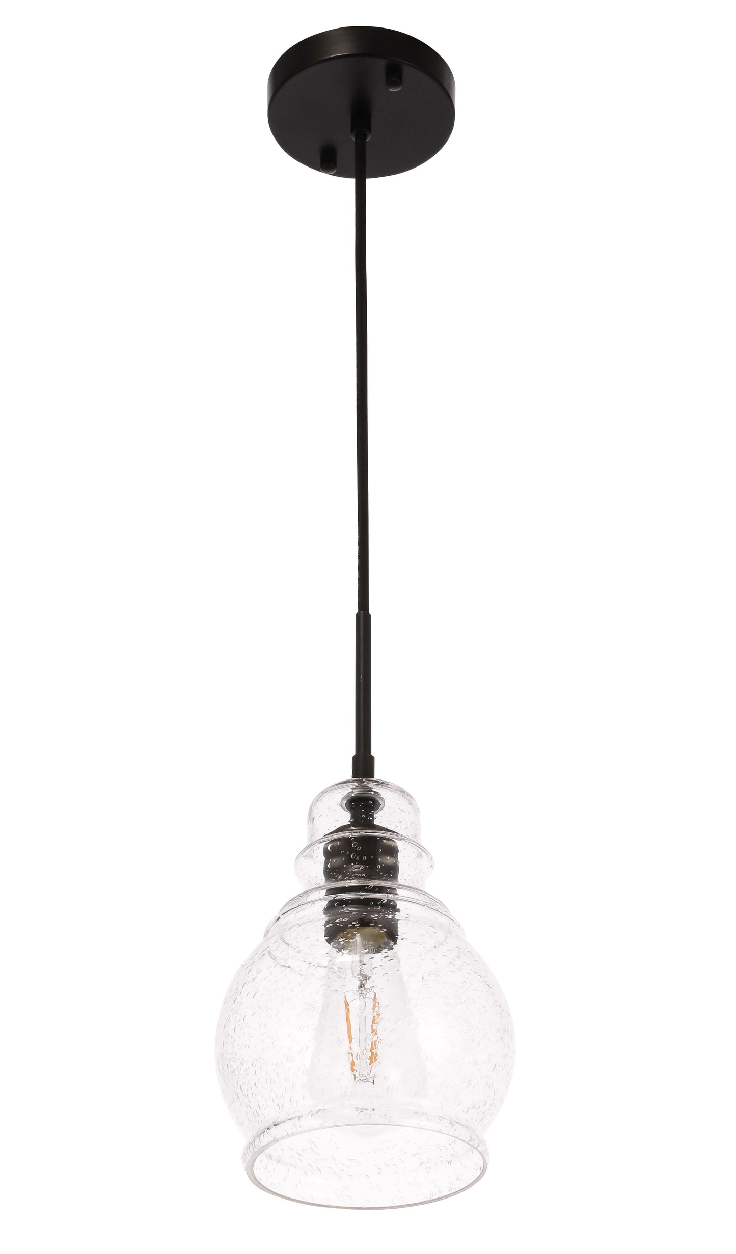 Pierce 1 light Black and Clear seeded glass pendant