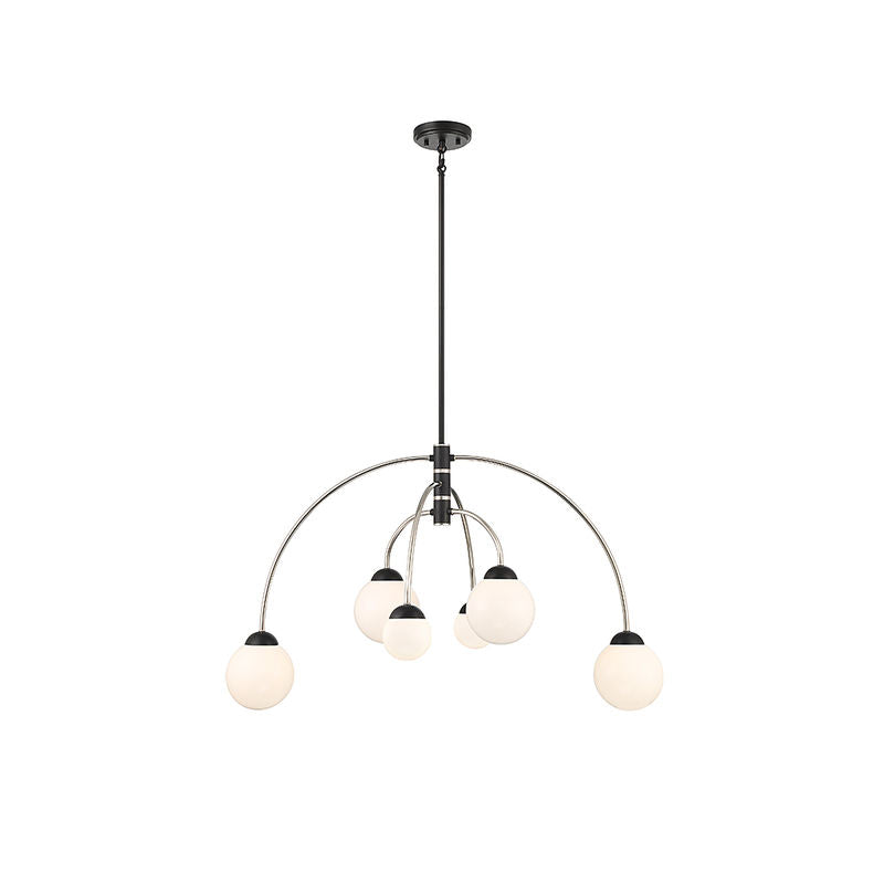 6-Light Chandelier in Matte Black with Polished Nickel Matte Black with Polished Nickel