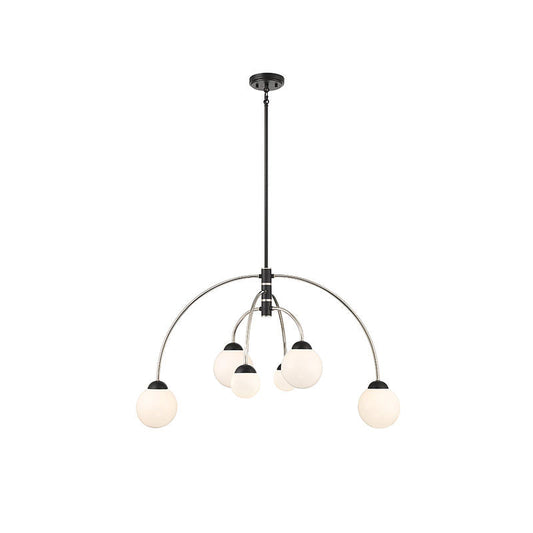 6-Light Chandelier in Matte Black with Polished Nickel Matte Black with Polished Nickel
