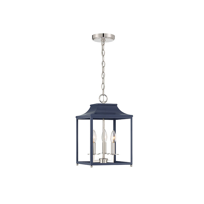 3-Light Pendant in Navy Blue with Polished Nickel Navy Blue with Polished Nickel