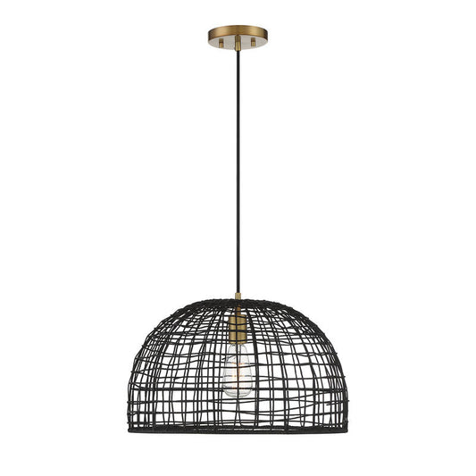 1-Light Pendant in Black with Natural Brass Accents Black with Natural Brass Accents