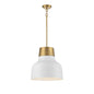 1-Light Pendant in White with Natural Brass White with Natural Brass