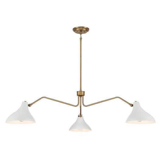 3-Light Pendant in White with Natural Brass White with Natural Brass