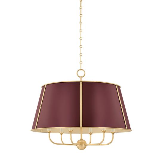 Cambridge Chandelier with AGED BRASS/SOFT CRIMSON Finish