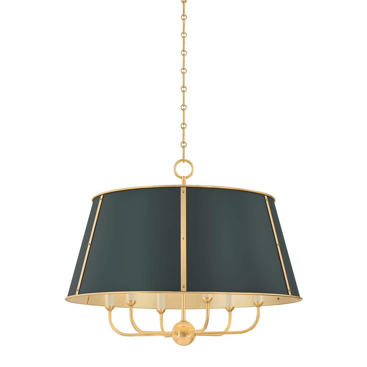 Cambridge Chandelier with AGED BRASS/SOFT STUDIO GREEN Finish