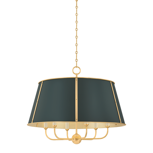 Cambridge Chandelier with AGED BRASS/SOFT STUDIO GREEN Finish