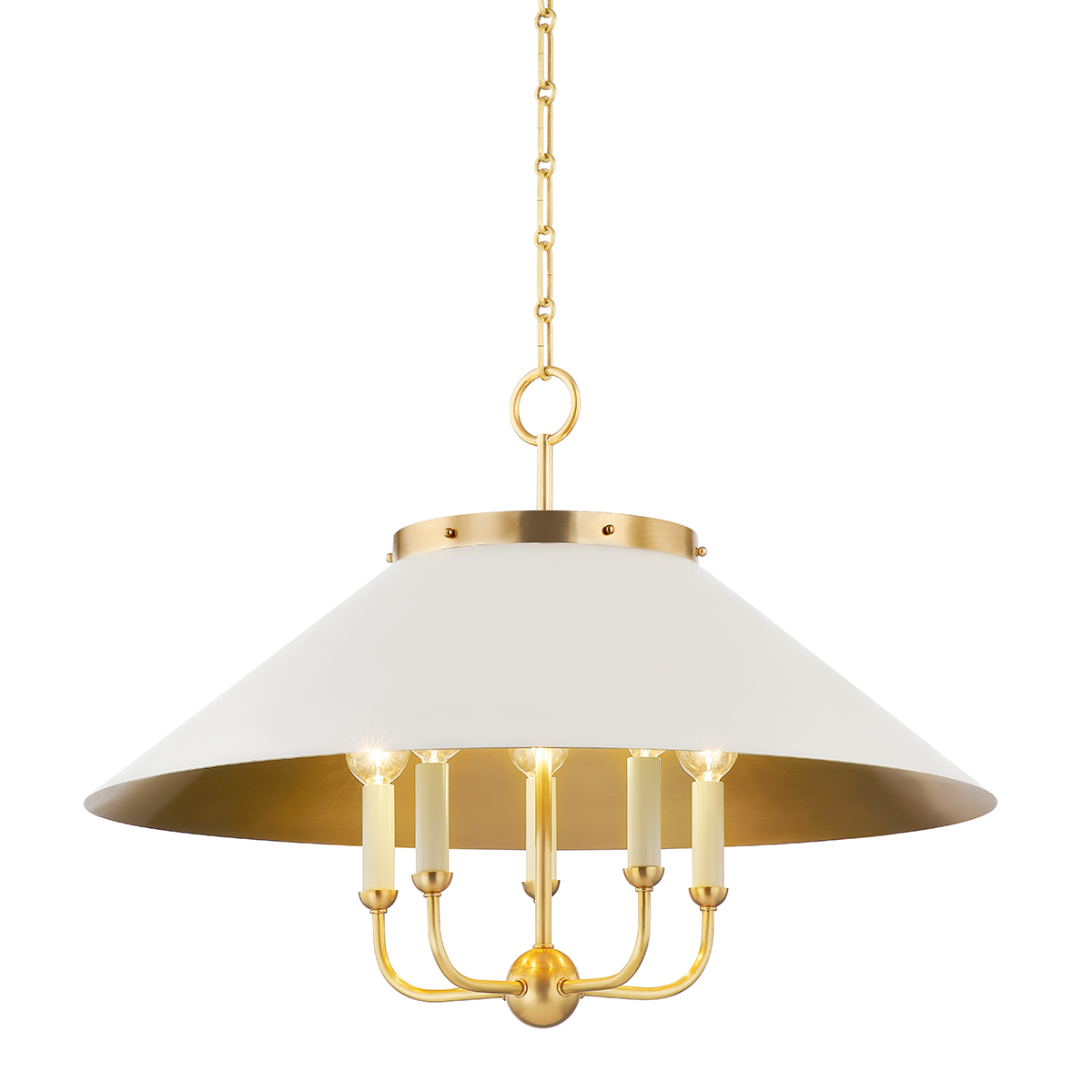 CLIVEDON Chandelier with Aged Brass/off White Finish
