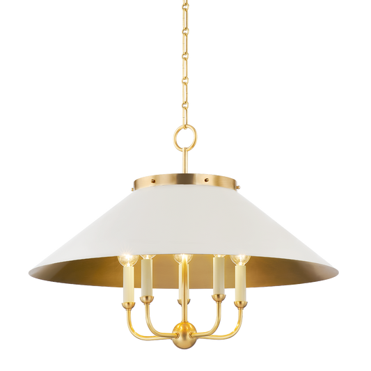 CLIVEDON Chandelier with Aged Brass/off White Finish