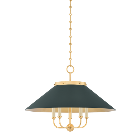 Clivedon Chandelier with AGED BRASS/SOFT STUDIO GREEN Finish