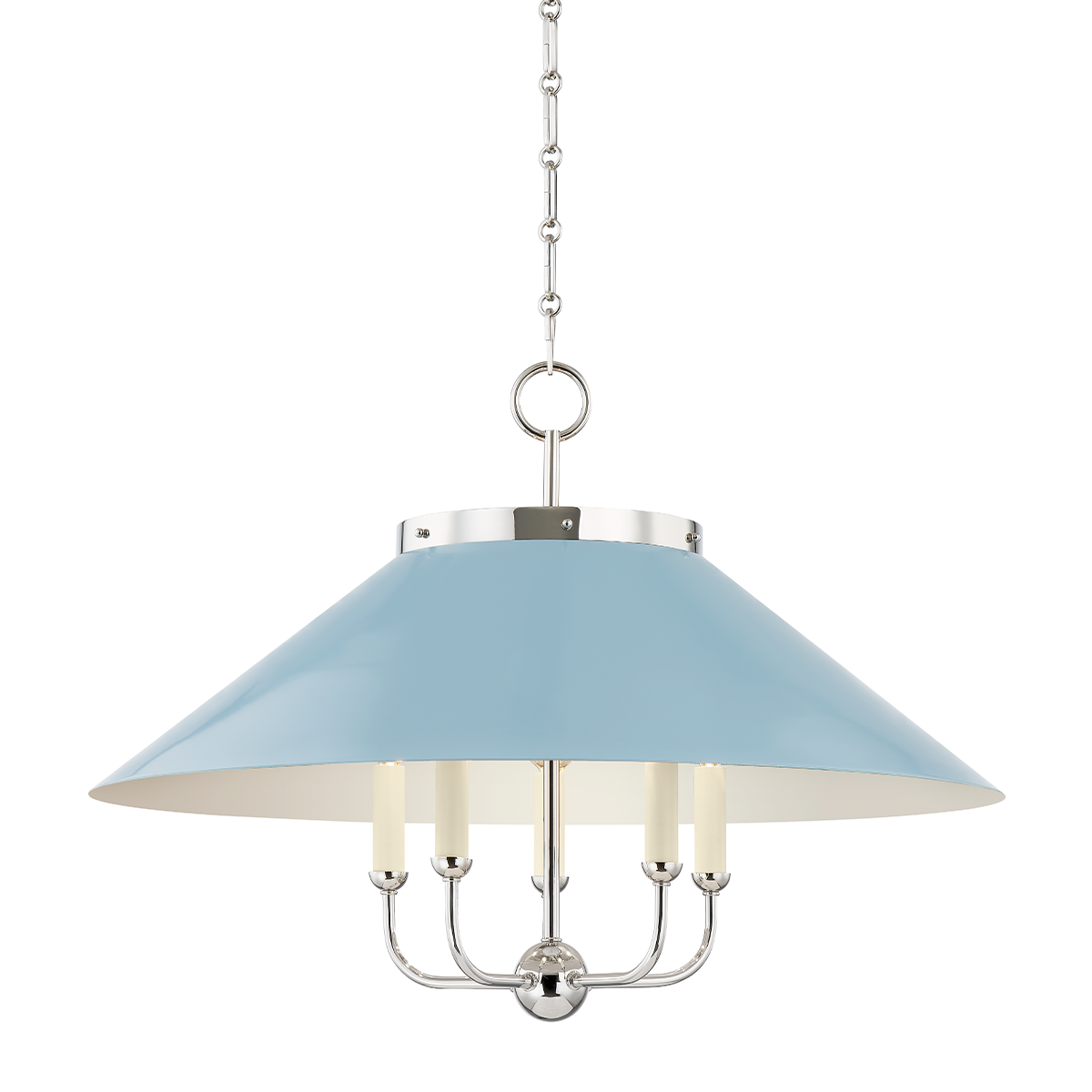 CLIVEDON Chandelier with Polished Nickel/blue Bird Finish