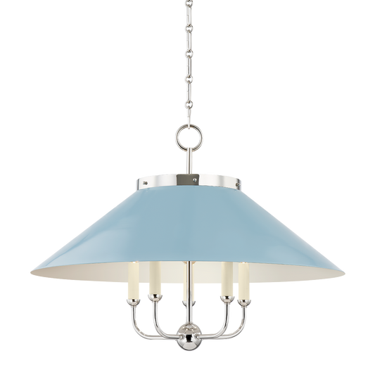 CLIVEDON Chandelier with Polished Nickel/blue Bird Finish