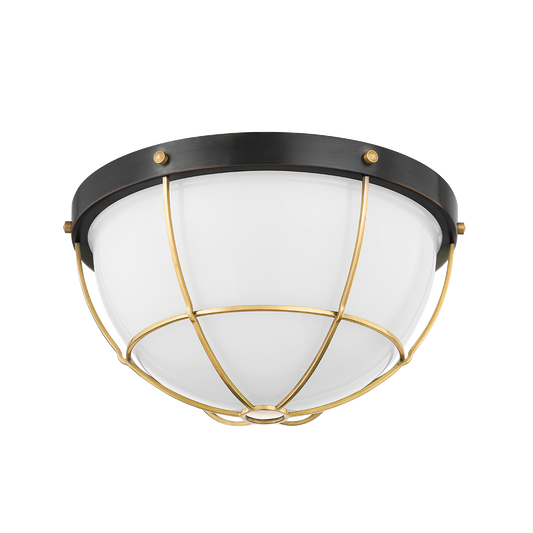 HOLKHAM Flush Mount with AGED BRASS/DISTRESSED BRONZE Finish