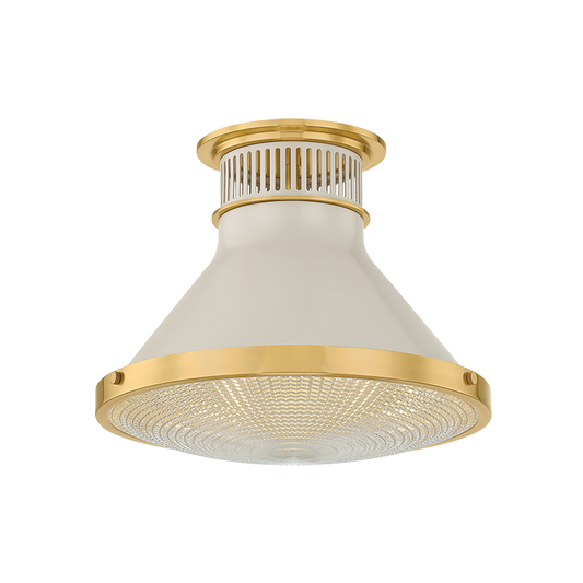 Highclere Flush Mount with AGED BRASS/OFF-WHITE Finish